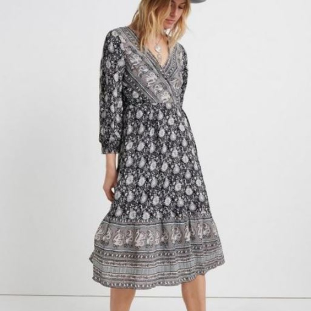 NWT LUCKY BRAND Paisley Border Print Wrap Dress